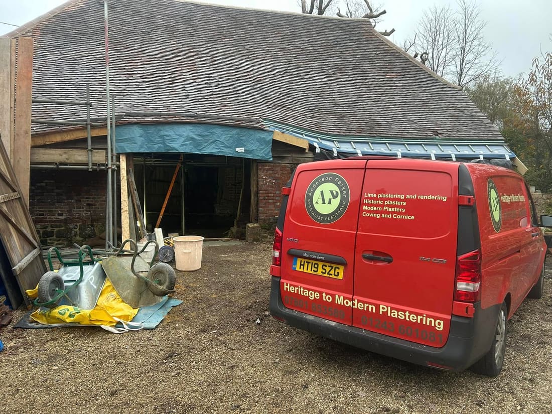 Conservation work underway at a heritage barn in West Sussex